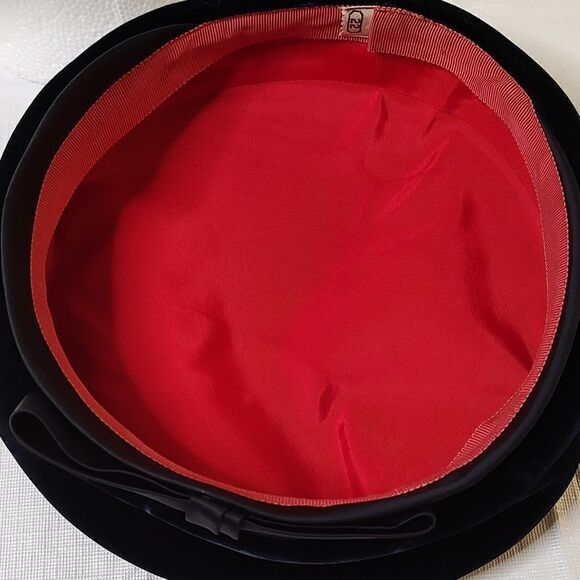 Vintage Navy Blue Velvet Hat Silk Bow - Picture 4 of 5